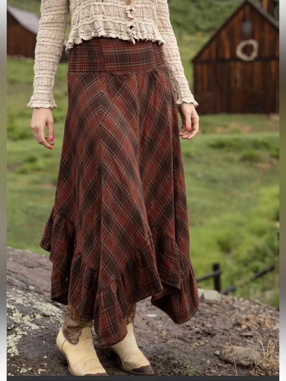 NWT NATURAL LIFE S Rust Brown Plaid Asymmetrical Maxi Skirt/dress